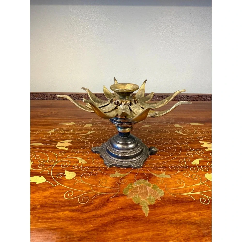 Vintage Brass Lotus‎ Candle or Incense Holder • Expanding Flower Design
